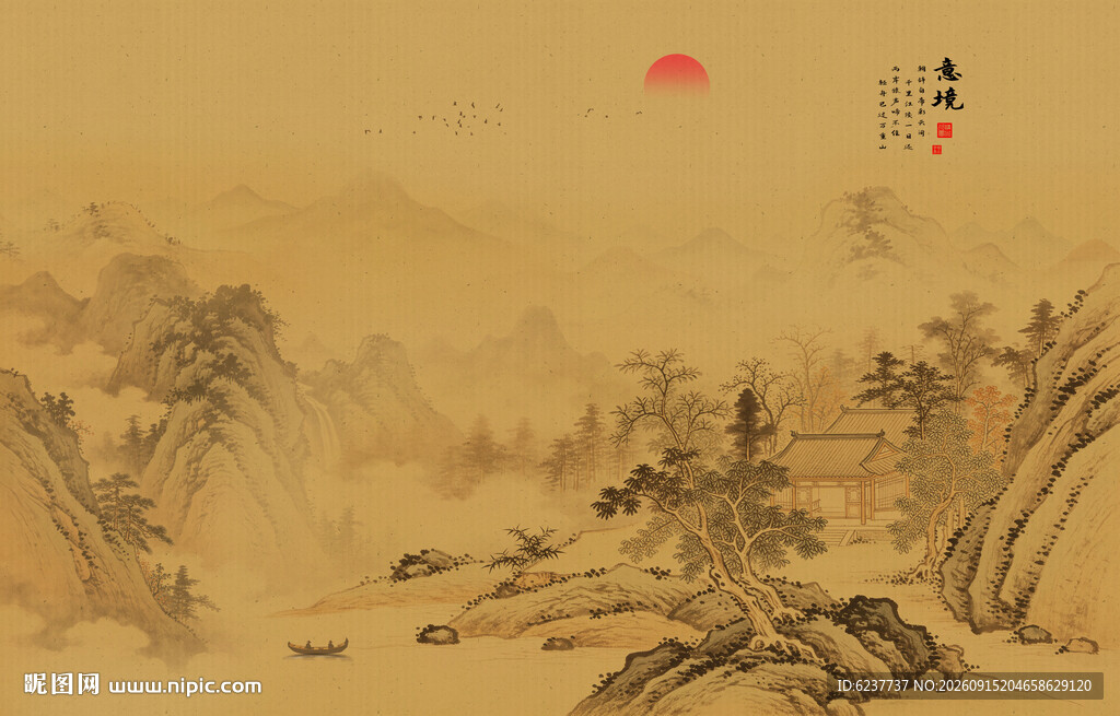 中式古典古风山水画背景