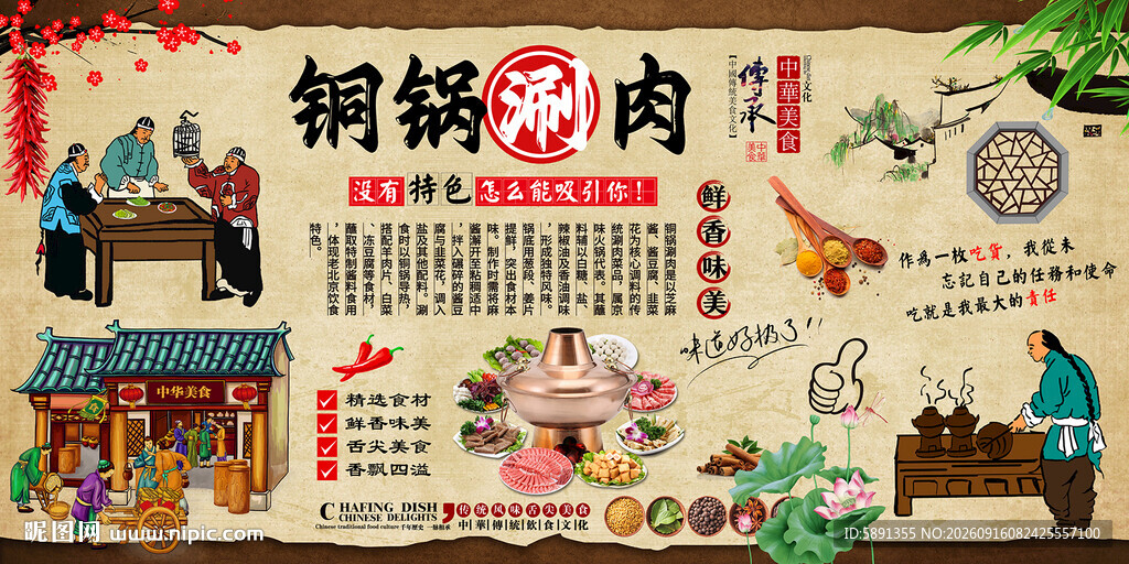 铜锅涮肉背景墙