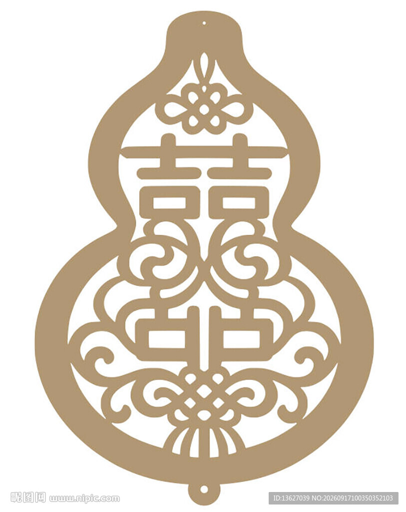 中式葫芦形双喜剪纸图案