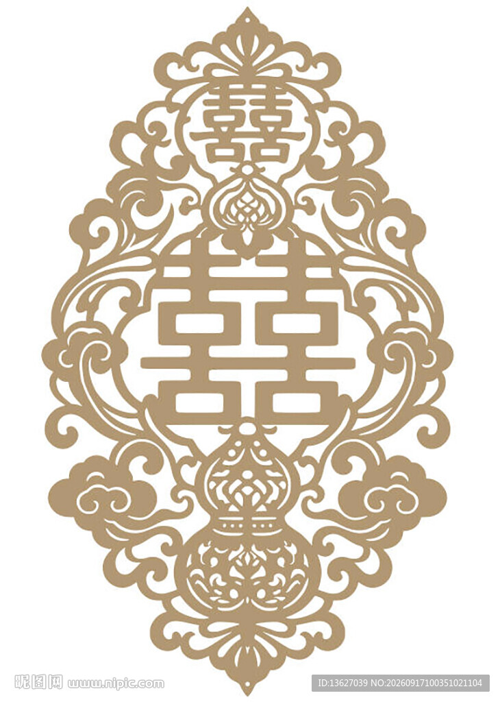 中式传统金色双喜花纹图案