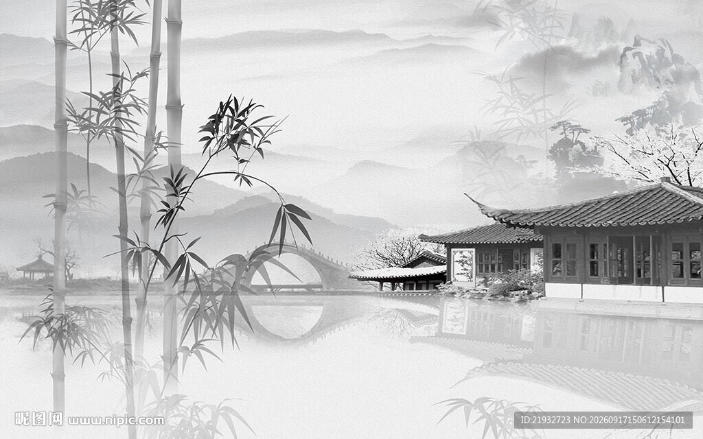 新中式江南竹林背景墙