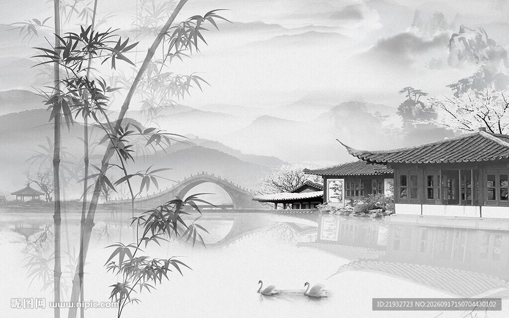 江南水乡竹子背景墙