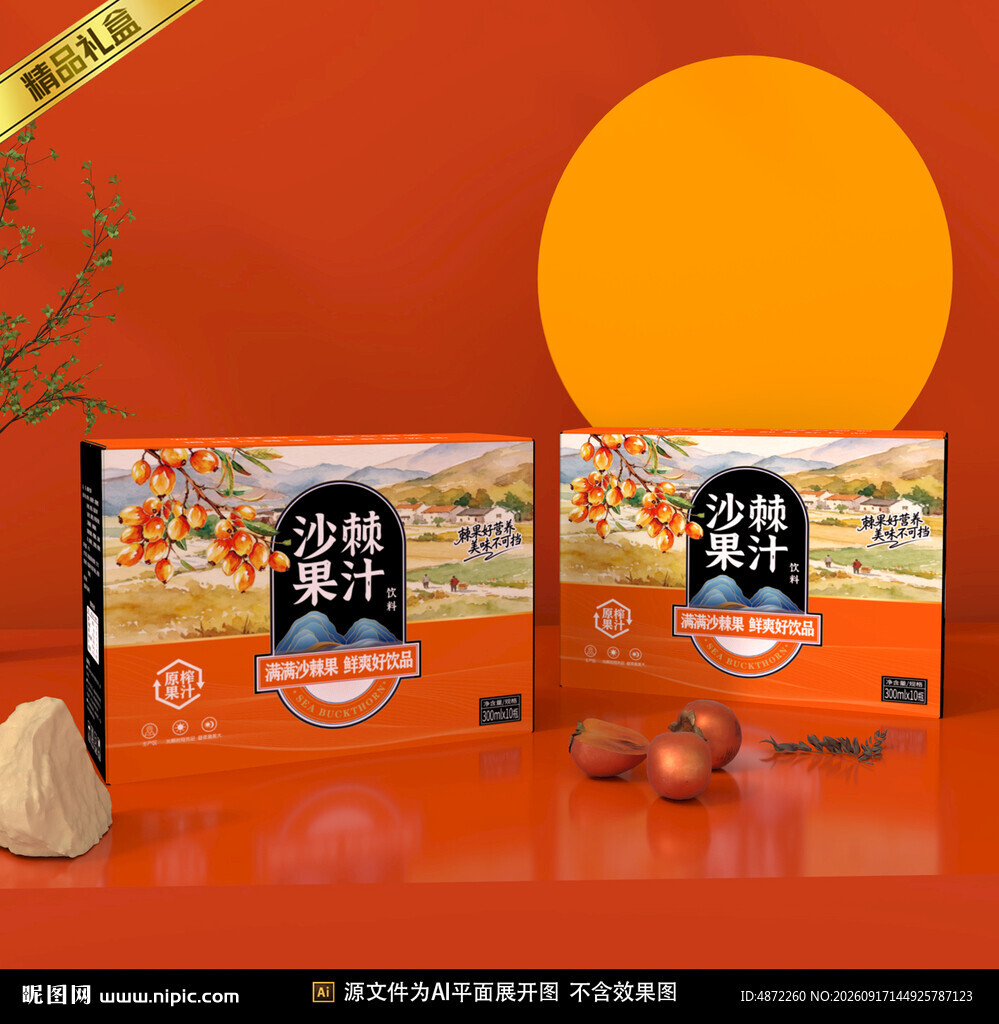 沙棘果汁包装平面展开图 