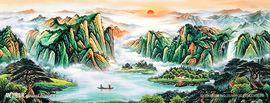 聚宝盆水墨画 