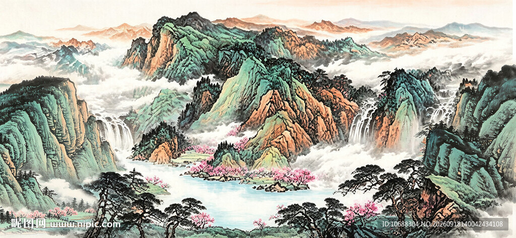 聚宝盆水墨画