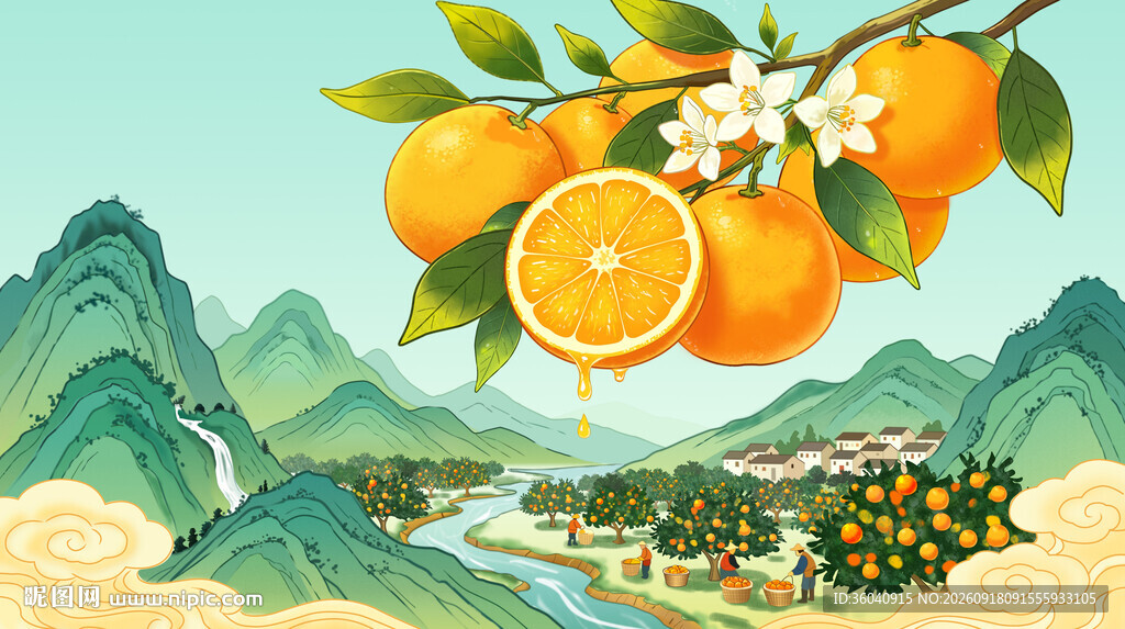 冰糖桔插画手绘
