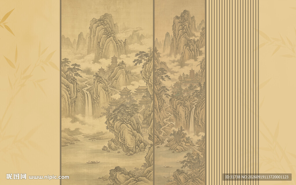 新中式古风宋氏美学山水画形象墙