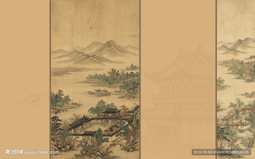 新中式古风宋氏美学山水画背景墙