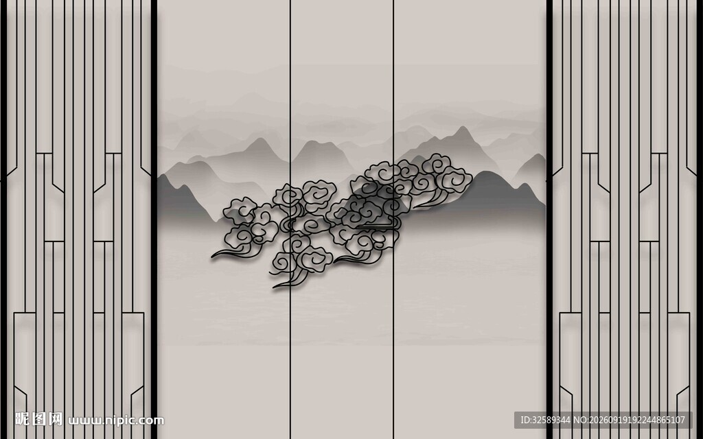 中式山水屏风装饰画