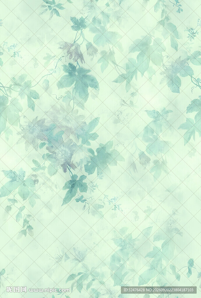 淡蓝绿叶水彩纹理背景