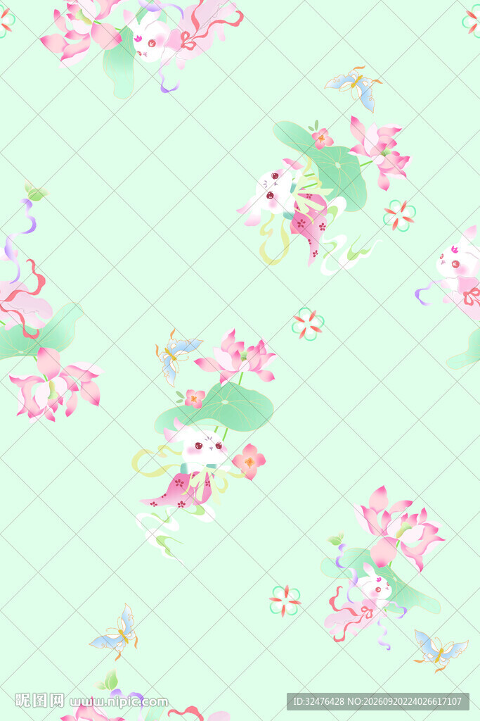 清新粉色花朵无缝背景图