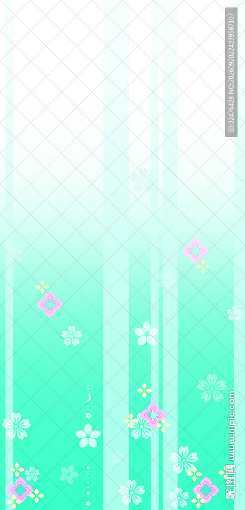 清新绿底花朵条纹背景图