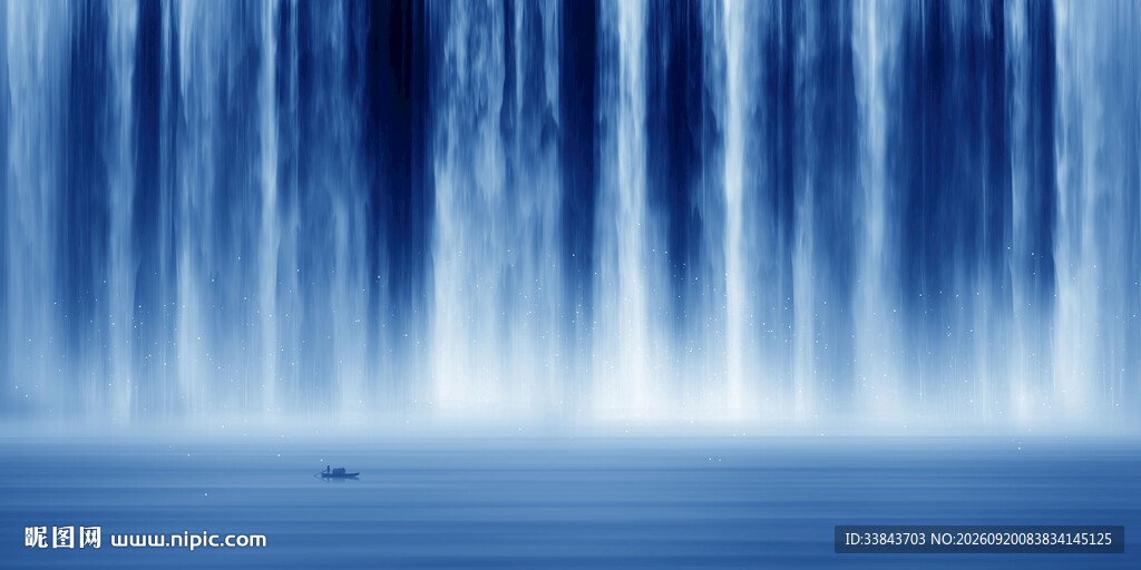 招财瀑布山水画