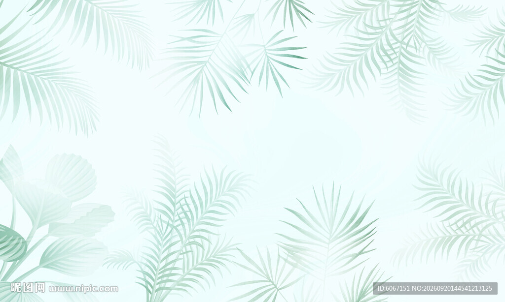 热带雨林植物玻璃背景墙