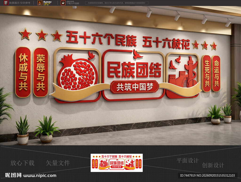 民族团结标语  石榴籽墙饰