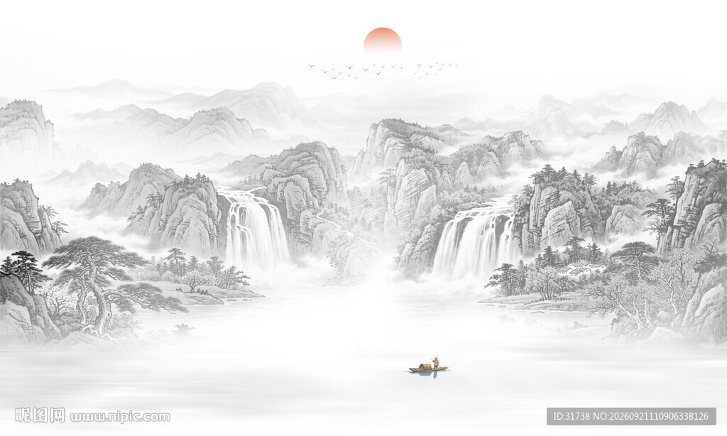 新中式国画山水背景墙