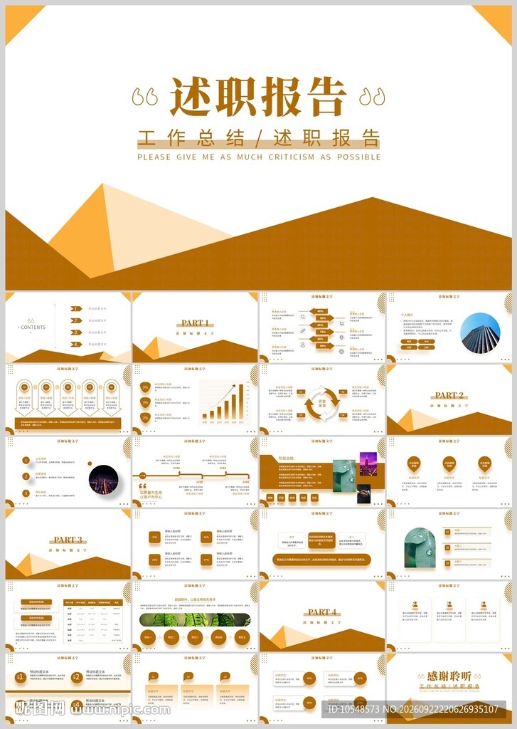 简约金色述职报告PPT模板