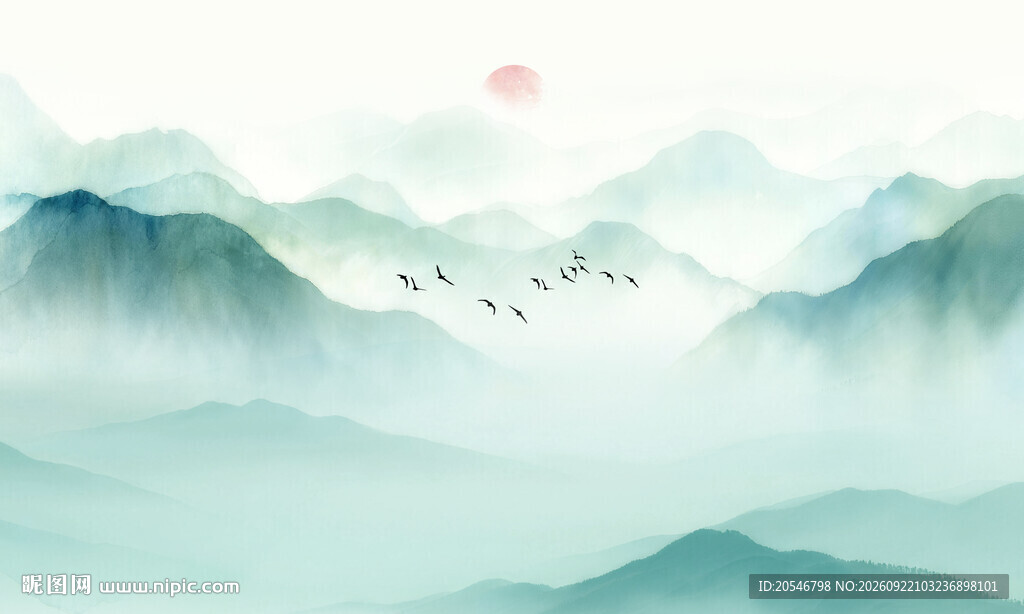 中式青绿山水图
