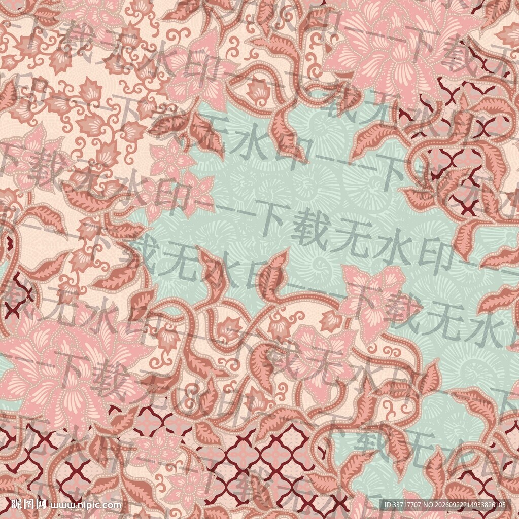 复古粉调花卉纹样