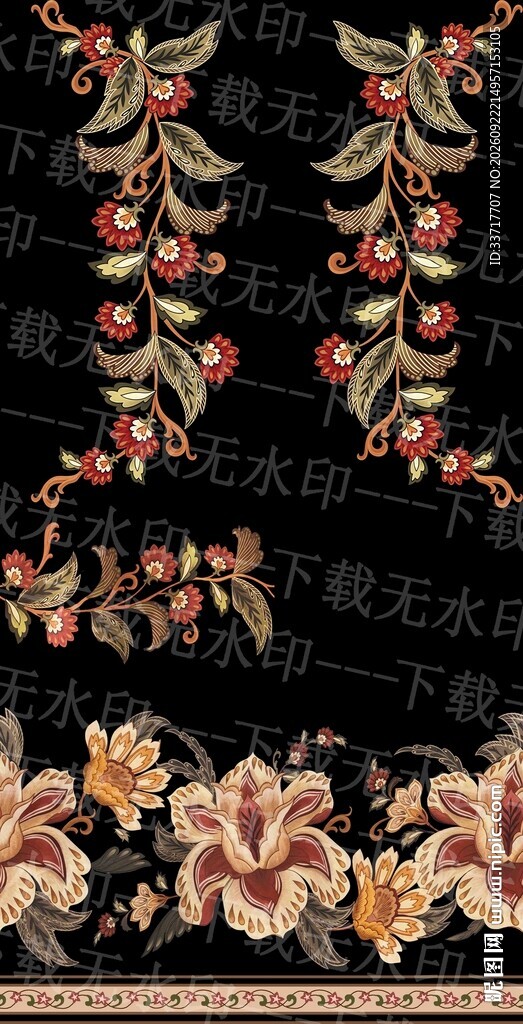 复古刺绣花卉纹样