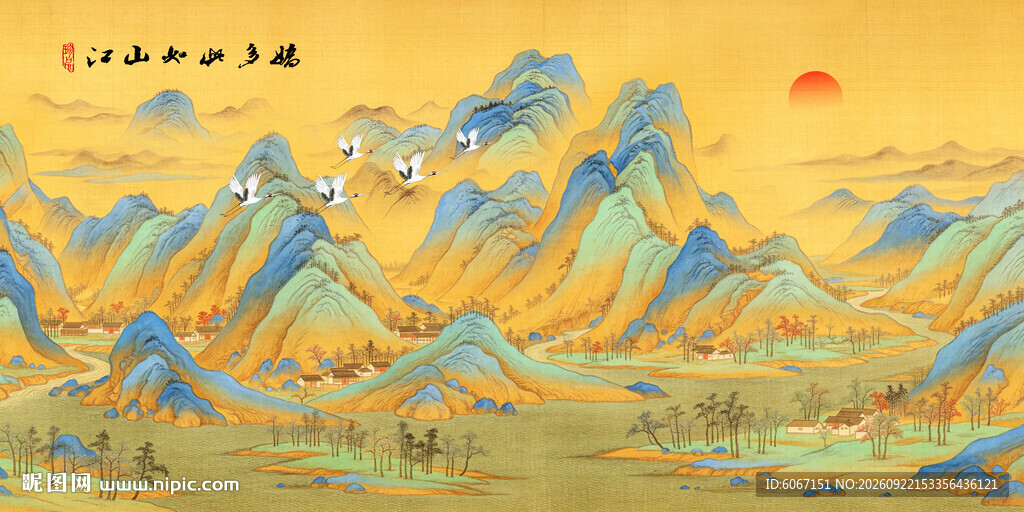 千里江山图背景墙
