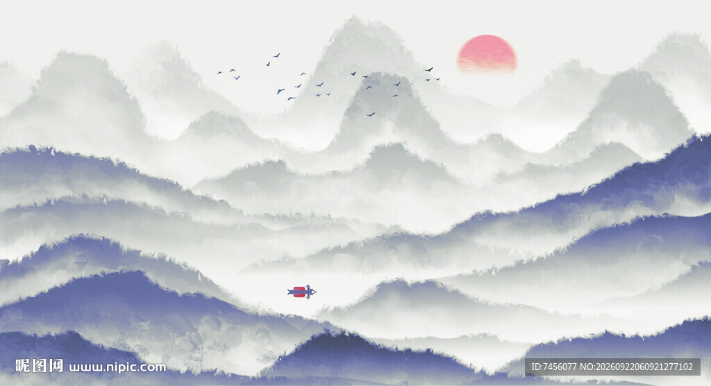水墨山脉装饰画图片
