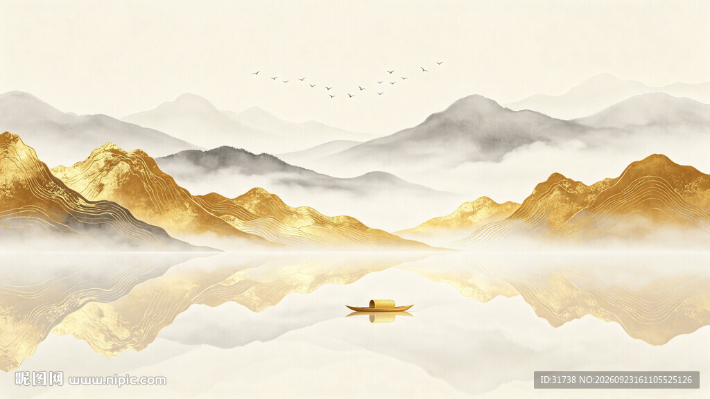金色山水画背景墙