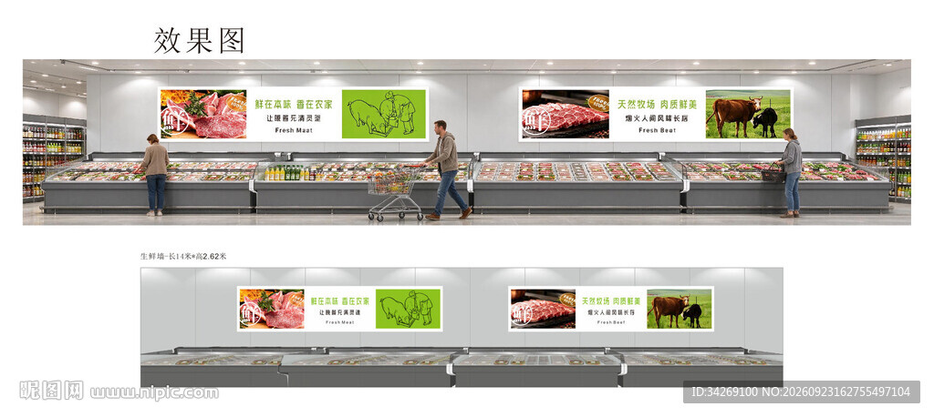 超市生鲜墙画鲜肉灯箱