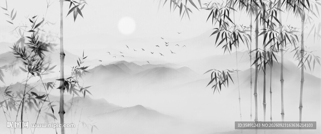 竹影 水墨灯箱竹林