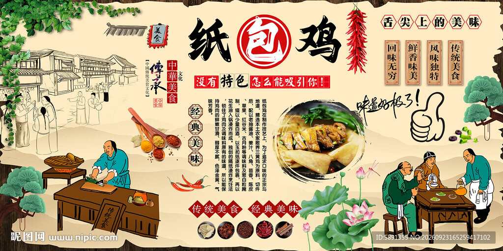 纸包鸡背景墙