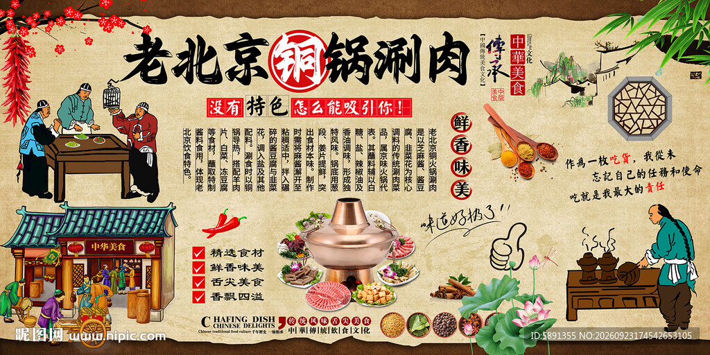 老北京铜锅涮肉背景墙
