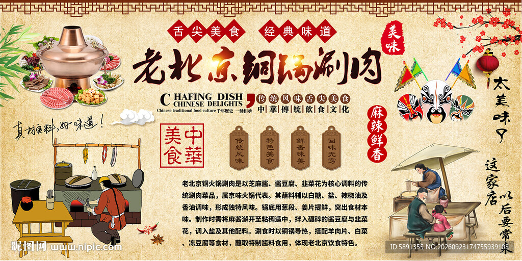 老北京铜锅涮肉背景墙