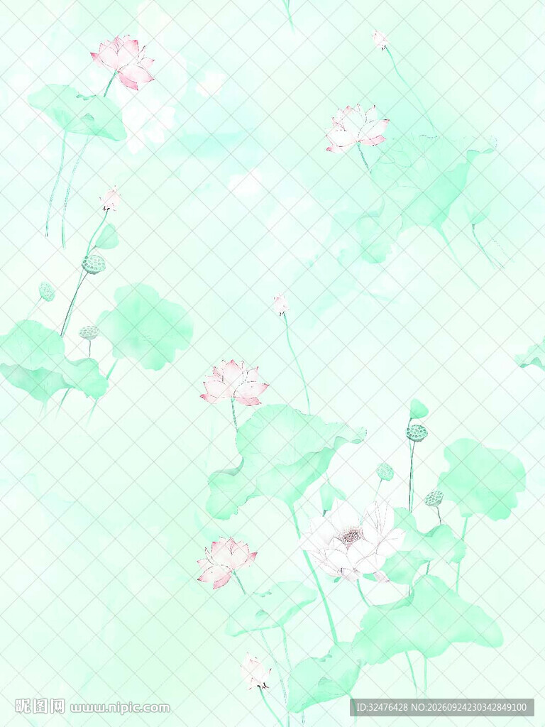 清新朦胧水彩荷花