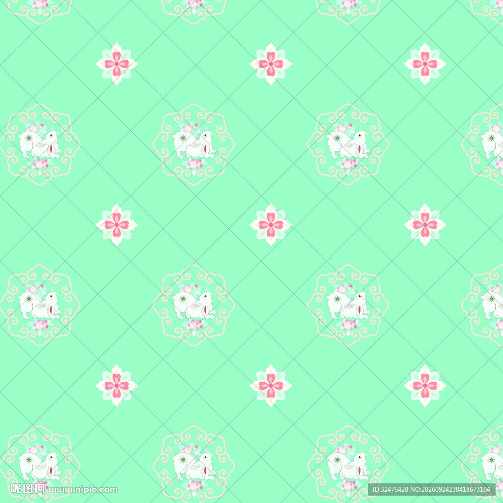 清新绿底碎花无缝图案