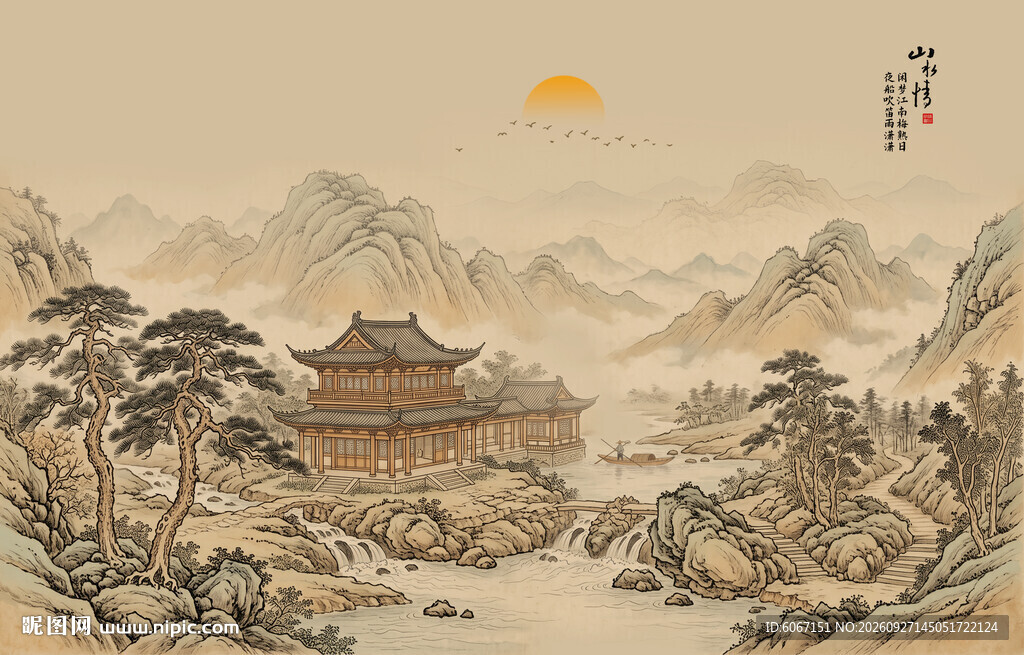 简约宋氏美学古画山水画壁画壁纸