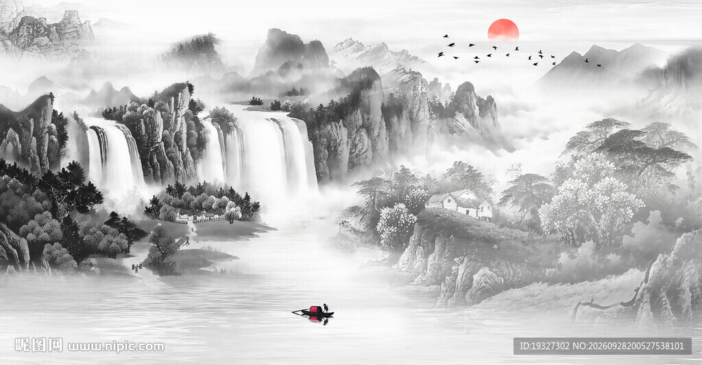 新中式水墨山水画