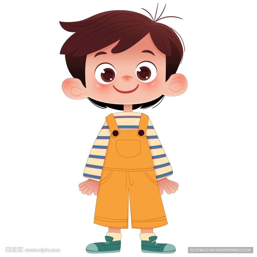 穿背带裤可爱小男孩卡通儿童插画