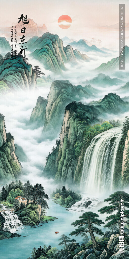 竖幅玄关山水画