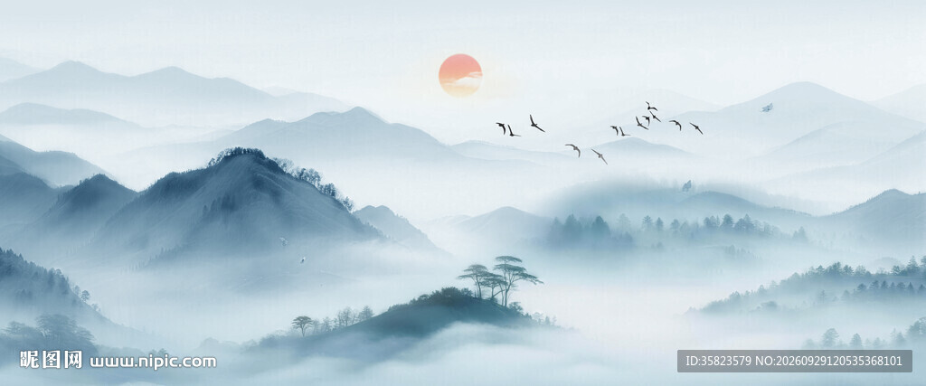 新中式水墨山水画