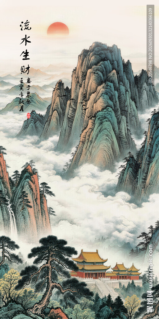 迎客松山水画