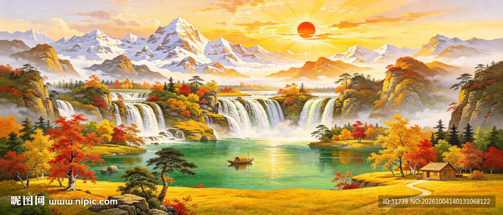 油画日照金山