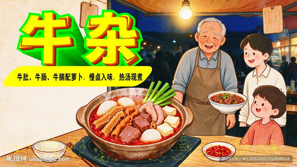 牛杂美食手绘宣传海报