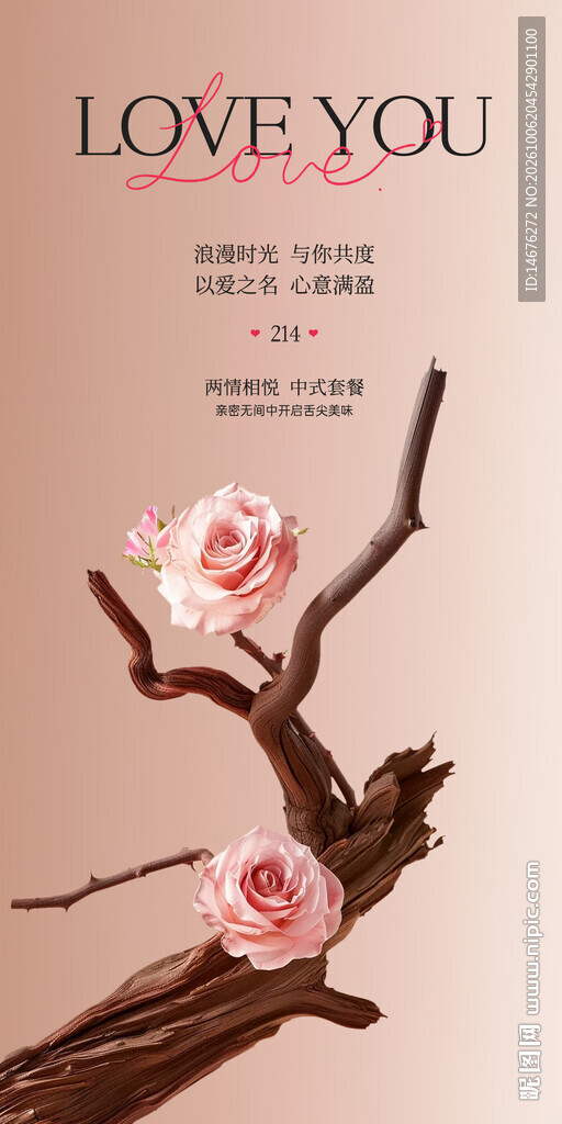 浪漫情人节花枝海报