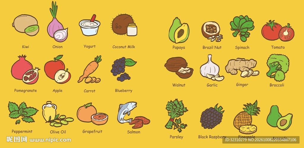 卡通果蔬食材图标合集