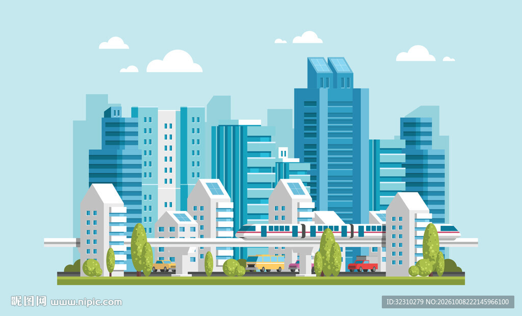现代城市建筑群插画