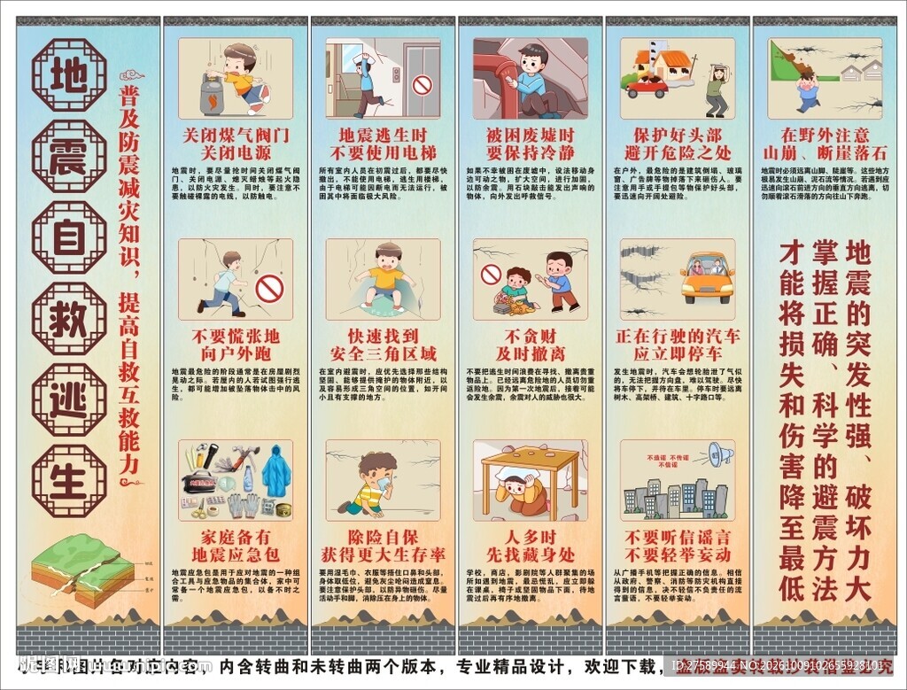 地震自救逃生海报展板科普宣传