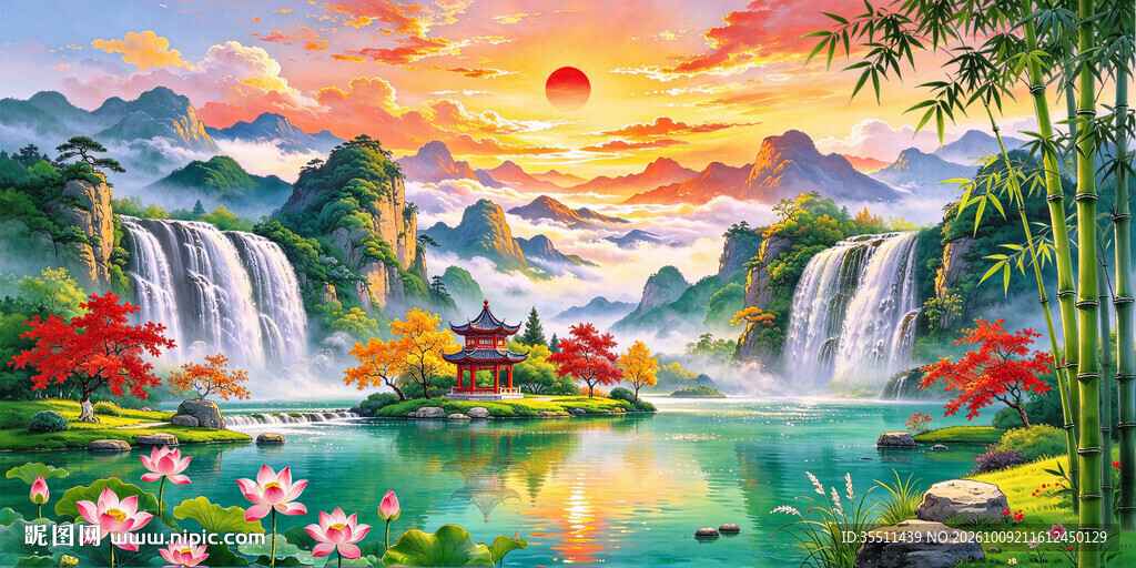 聚宝盆财源广进油画山水画