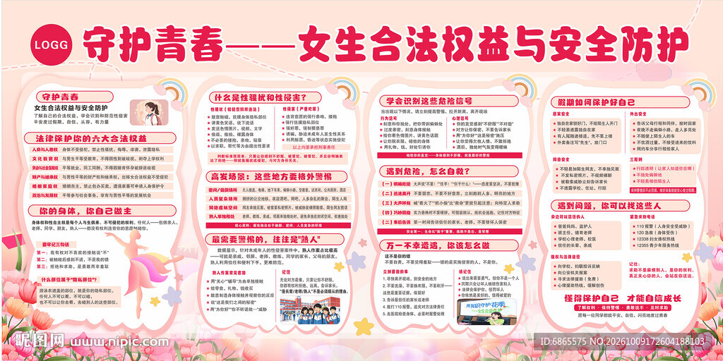 守护女生合法权益与安全防护展板