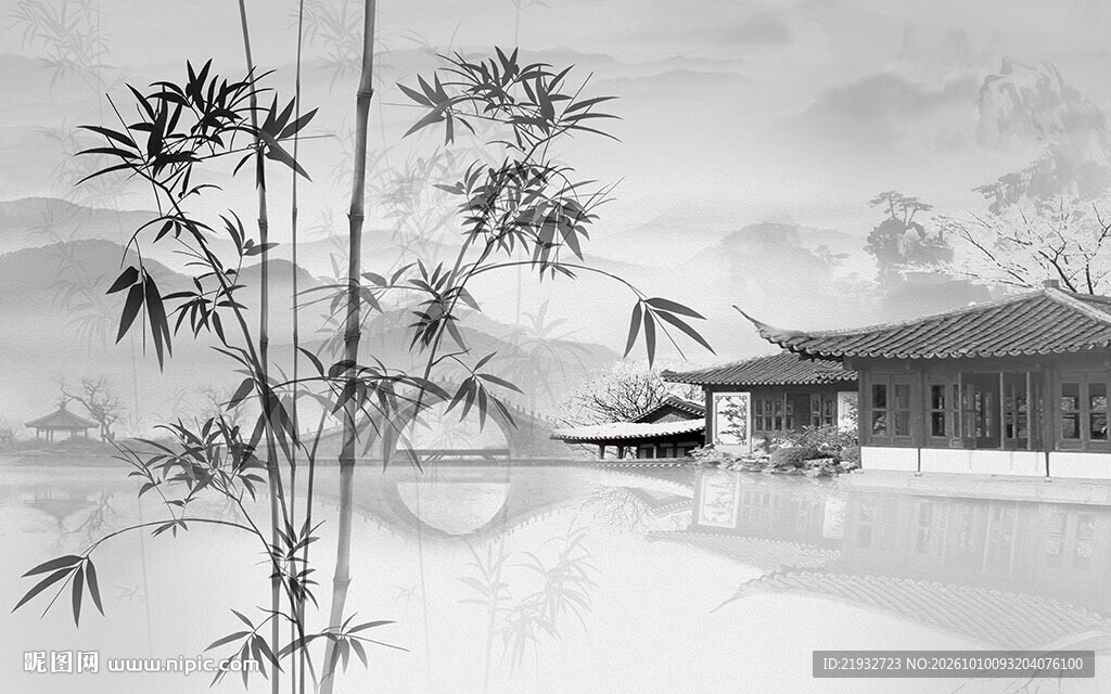 新中式房屋竹子背景墙