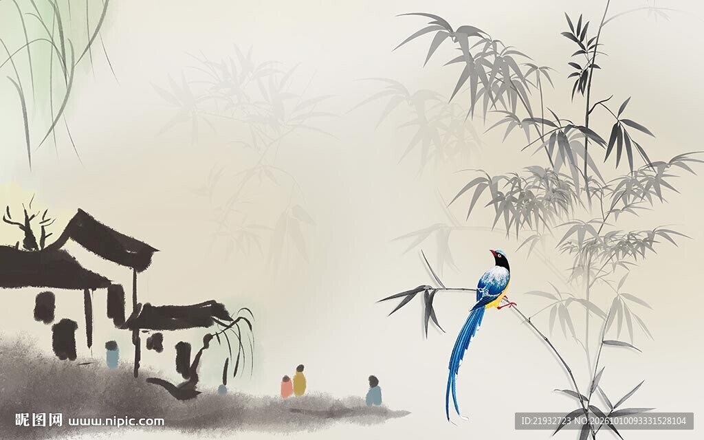 新中式房屋竹子背景墙